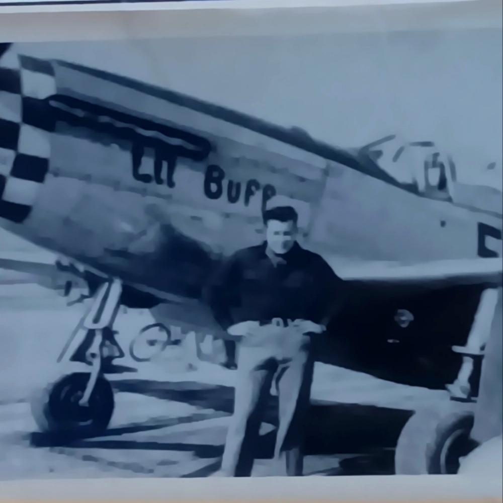 P-51 & Pilot B & W Rare Photo - Vintage WW II Era - Good Condition